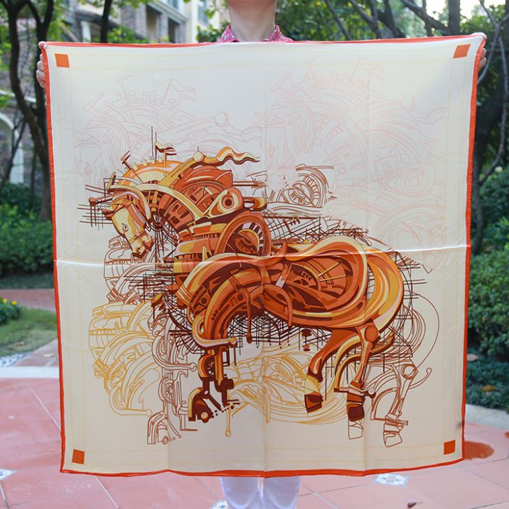 OEM Lady Logo Scarves Digital Printed True Silk Square Scarf 90x90cm
