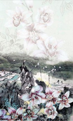 Art Gallery Custom Pink Flowers Design Digital Printing Silk Satin Scarves