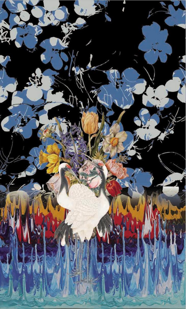Art Gallery Crane Design Digital Print Silk Satin Scarves