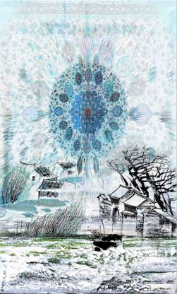 Ary Gallery Made Ink Painting Design Digital Print Satin Silk Scarves