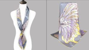 Australia Fashion Brand Made Purple Feather Design Screen Print Twill Silk Scarves