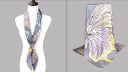 Australia Fashion Brand Made Purple Feather Design Screen Print Twill Silk Scarves