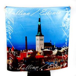 Blue Printed Design Poly Satin Scarf
