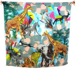 Digital Print Pure Wool Extra Large Square Scarves For UK Client Unique Animal Parinting Design