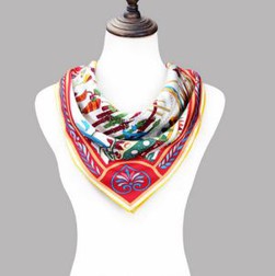Digital Print Twill Silk Square Scarves For Art Gallery Sprical Scrawl Design