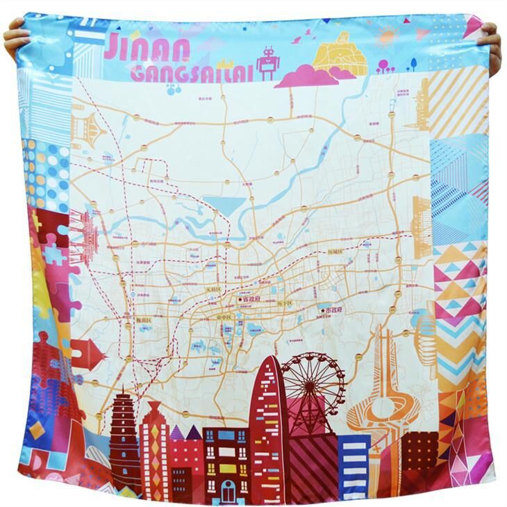 Shandong Government Custom Digital Printed Satin Silk Scarves