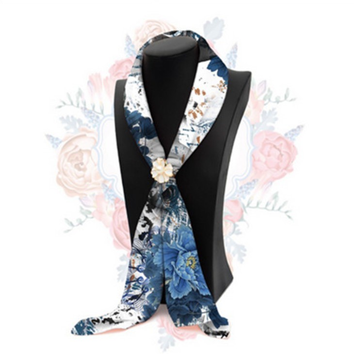 Digital Printed Satin Silk Scarves For Art Gallery Coloful Flower Painting Design