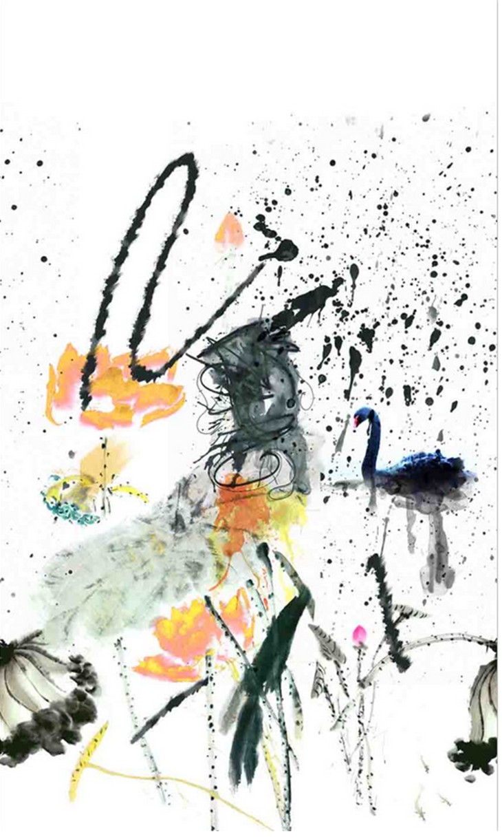 Digital Printed Silk Satin Scarves For Art Gallery Unique Wash Painting Design
