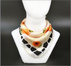 Hand Print Pure Satin Silk Small Square Scarves For Iran Client