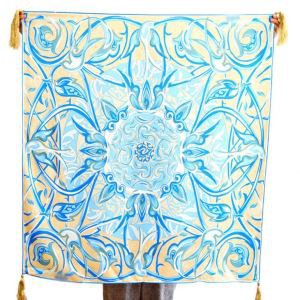 2017 Kazakhstan World Expo Custom Hand Printed Twill Silk Scarves with fringe