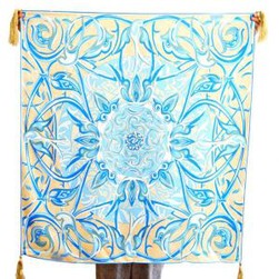 2017 Kazakhstan World Expo Custom Hand Printed Twill Silk Scarves with fringe