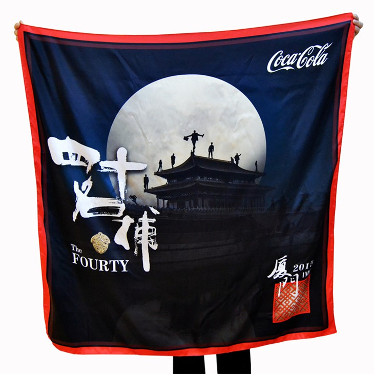 Logo Digital Print Polyester Satin Scarves For Coca Cola Unique Image Design
