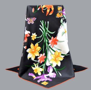 Screen Print Twill Silk Scarves For Art Festival Holland Flower Painting