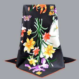 Screen Print Twill Silk Scarves For Art Festival Holland Flower Painting