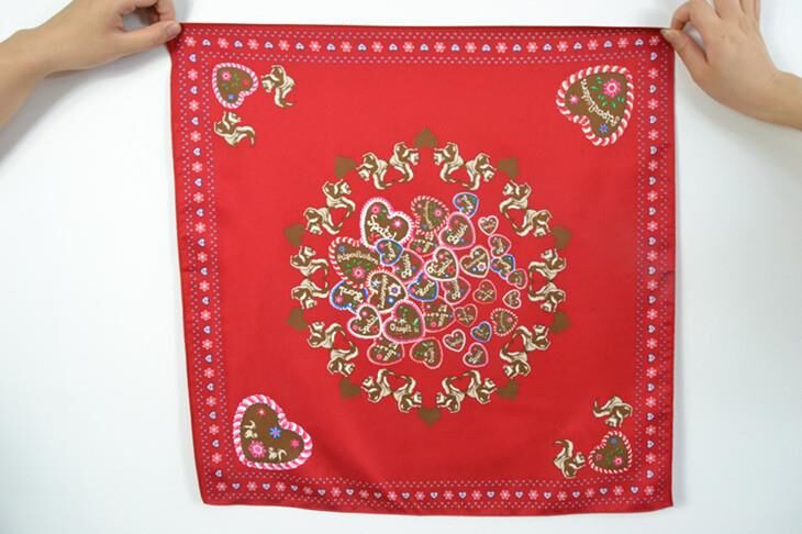 German Client Customized Screen Printed Small Square Polyester Twill Scarves