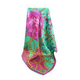 Floral Silk Satin Scarf With Hand Hem