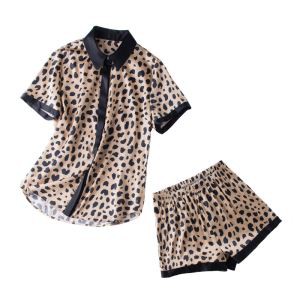 Leopard Print Silk Shorts Pajamas