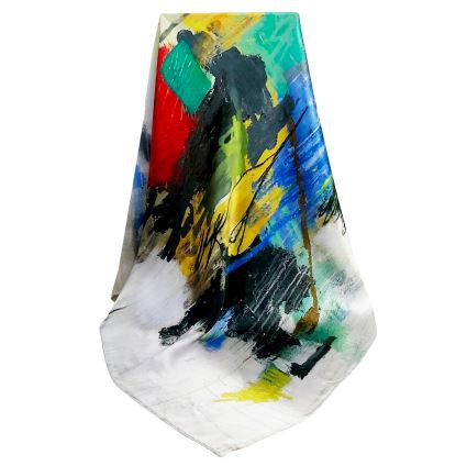 Printed Design Silk Chiffon Square Scarf