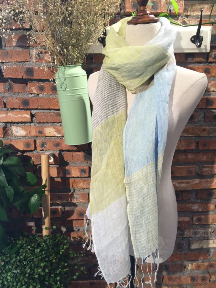 Stripe Design Woven Yarn Dyed 100% Linen Scarves