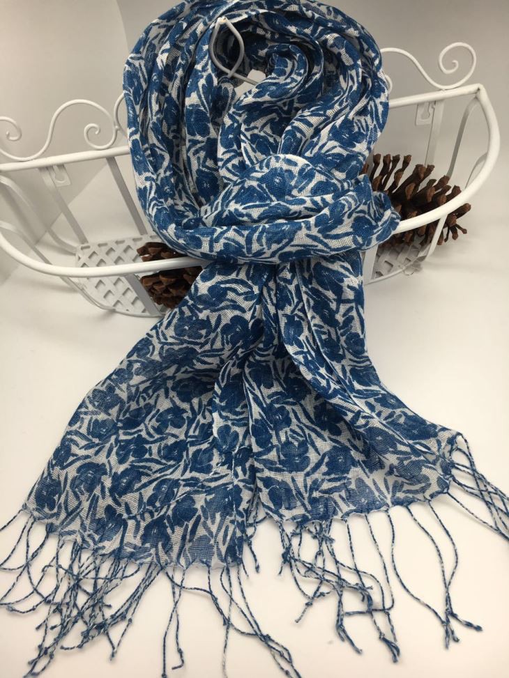 Span Flower Design Woven Linen Scarves