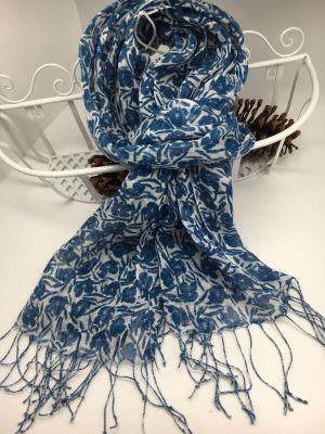 Span Flower Design Woven Linen Scarves