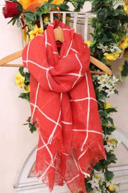 Frence Client Personalized Grid Design Woven Linen Scarves