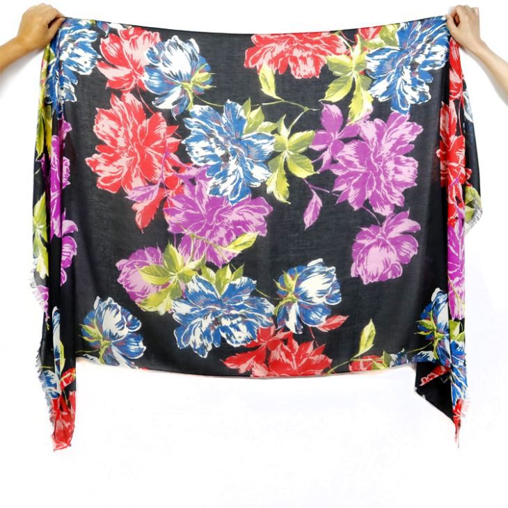 Polyester Flower Designs Voile Scarf