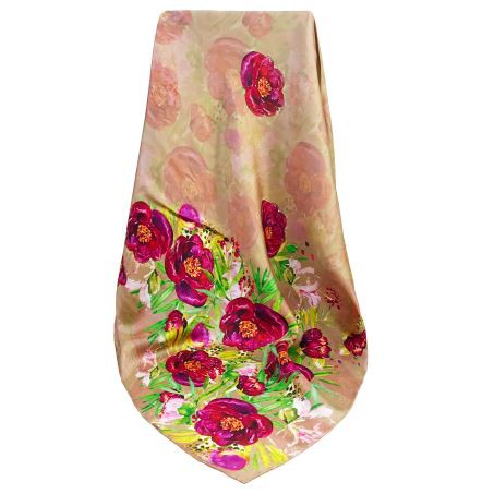Red Roses Printed Silk Scarf
