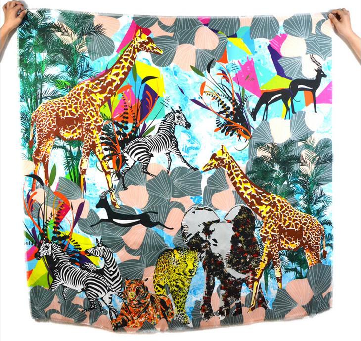 Tailor Digital Print Silk Twill Extra Large Square Scarves For UK Client Animal Painting Design