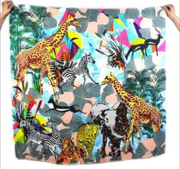 Tailor Digital Print Silk Twill Extra Large Square Scarves For UK Client Animal Painting Design