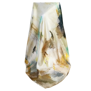 Oil Painting Silk Twill Hijab With Hand Hem